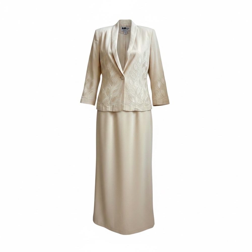 Ben Marc Skirt Suit 24 Peach Beaded Embroidered Vintage Plus Size Formal Set
